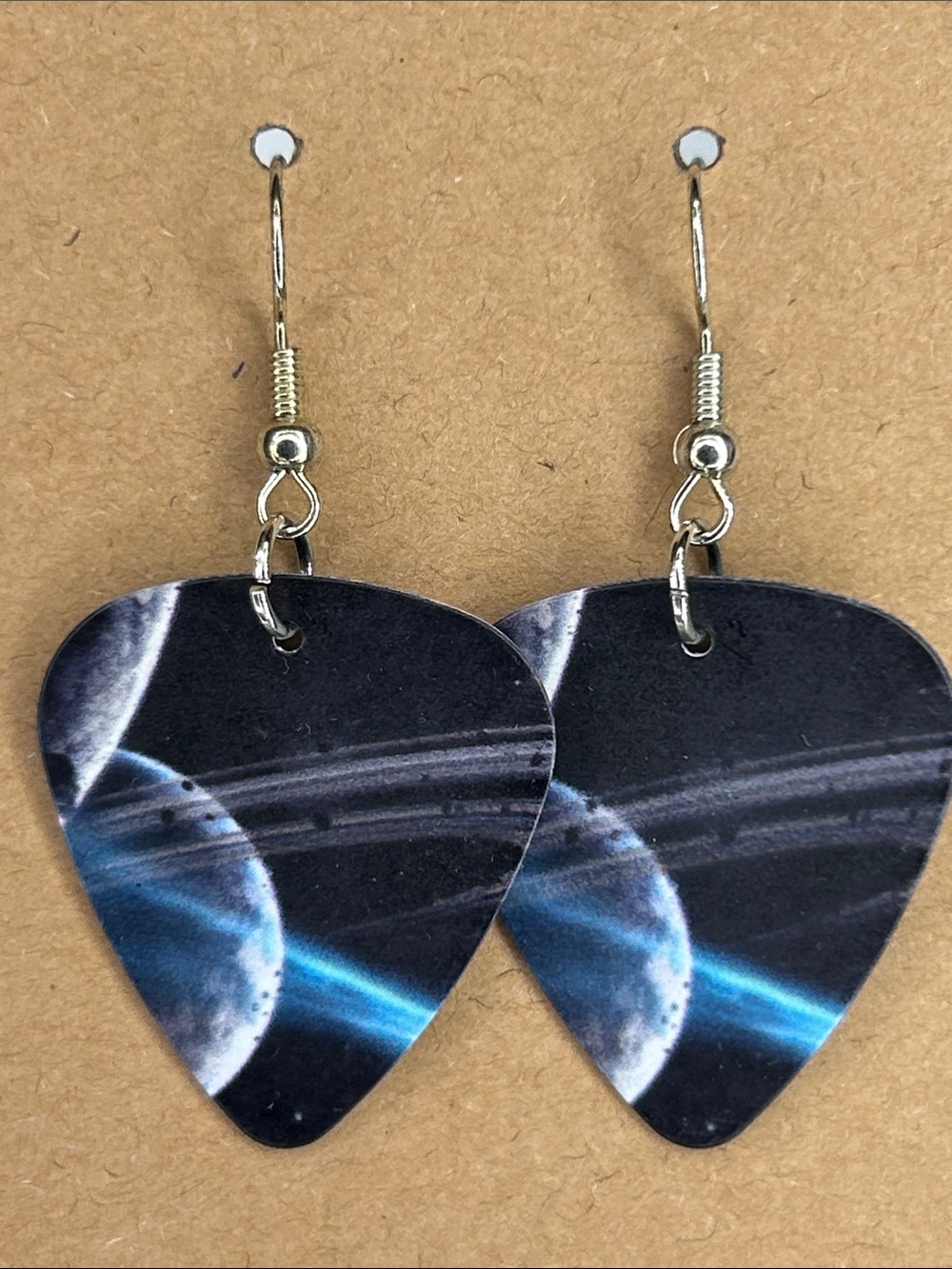 Space Planet Blue & Black Custom Guitar Pick Earrings Fashion Jewelry